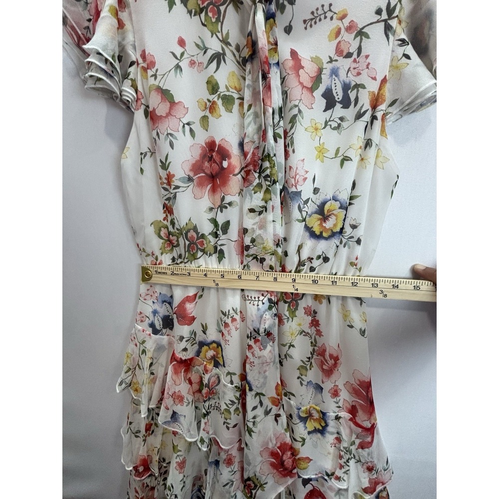 Alice + Olivia Floral Ruffle Dress Women's M White Multicolor Short Sleeve - Picture 8 of 12